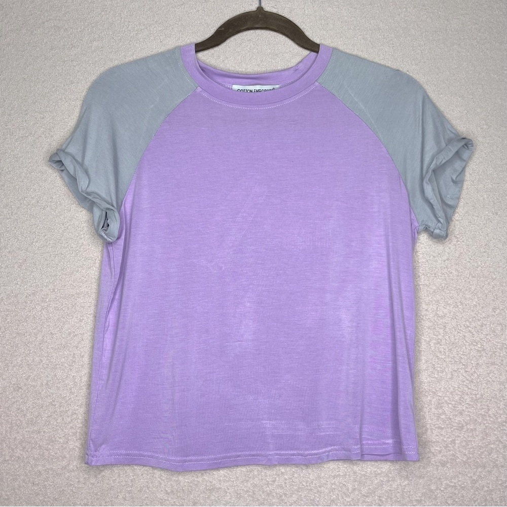 NEW Cotton Emporium Raglan Baseball Tee Shirt Purple/Gray Womens S Casual Sporty